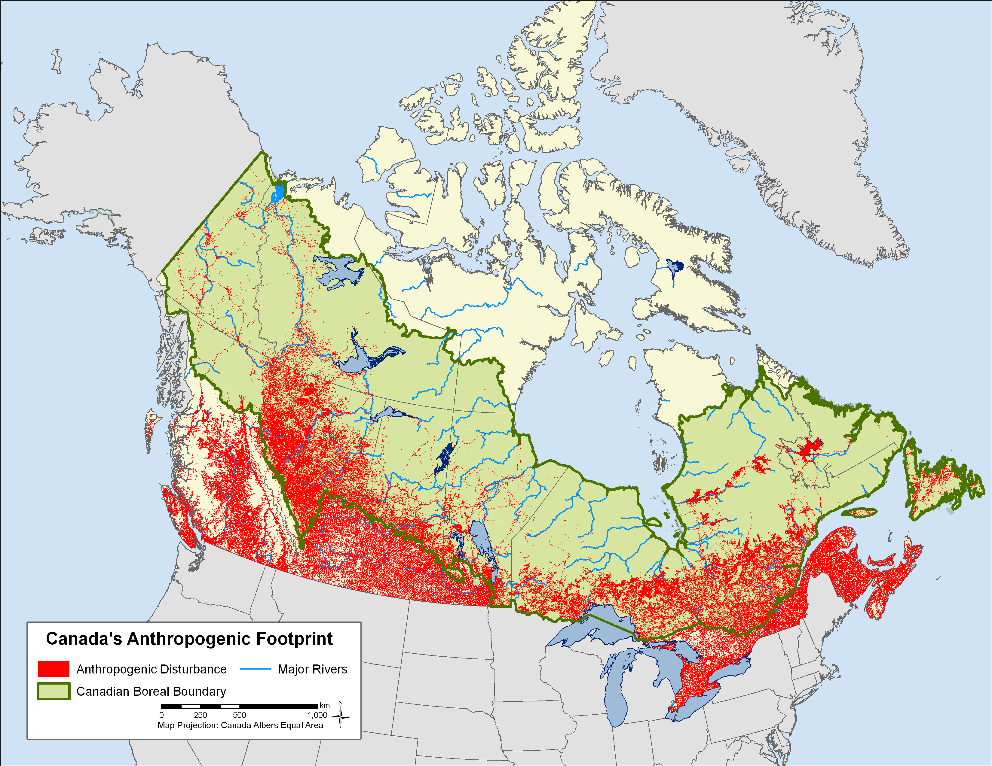 Human-induced disturbances within Canada